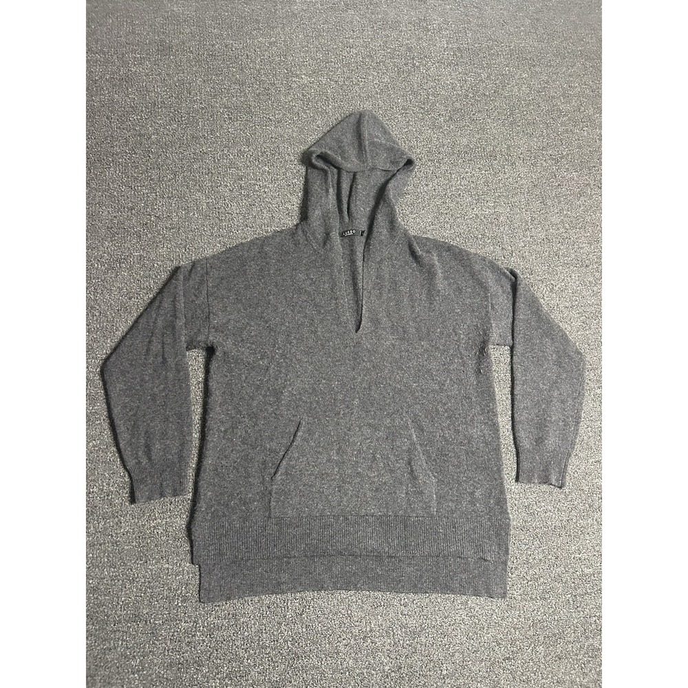 Lusso Cashmere V-Neck Hoodie Gray Womens Large‎ Cozy Soft Kangaroo Pocket Lounge